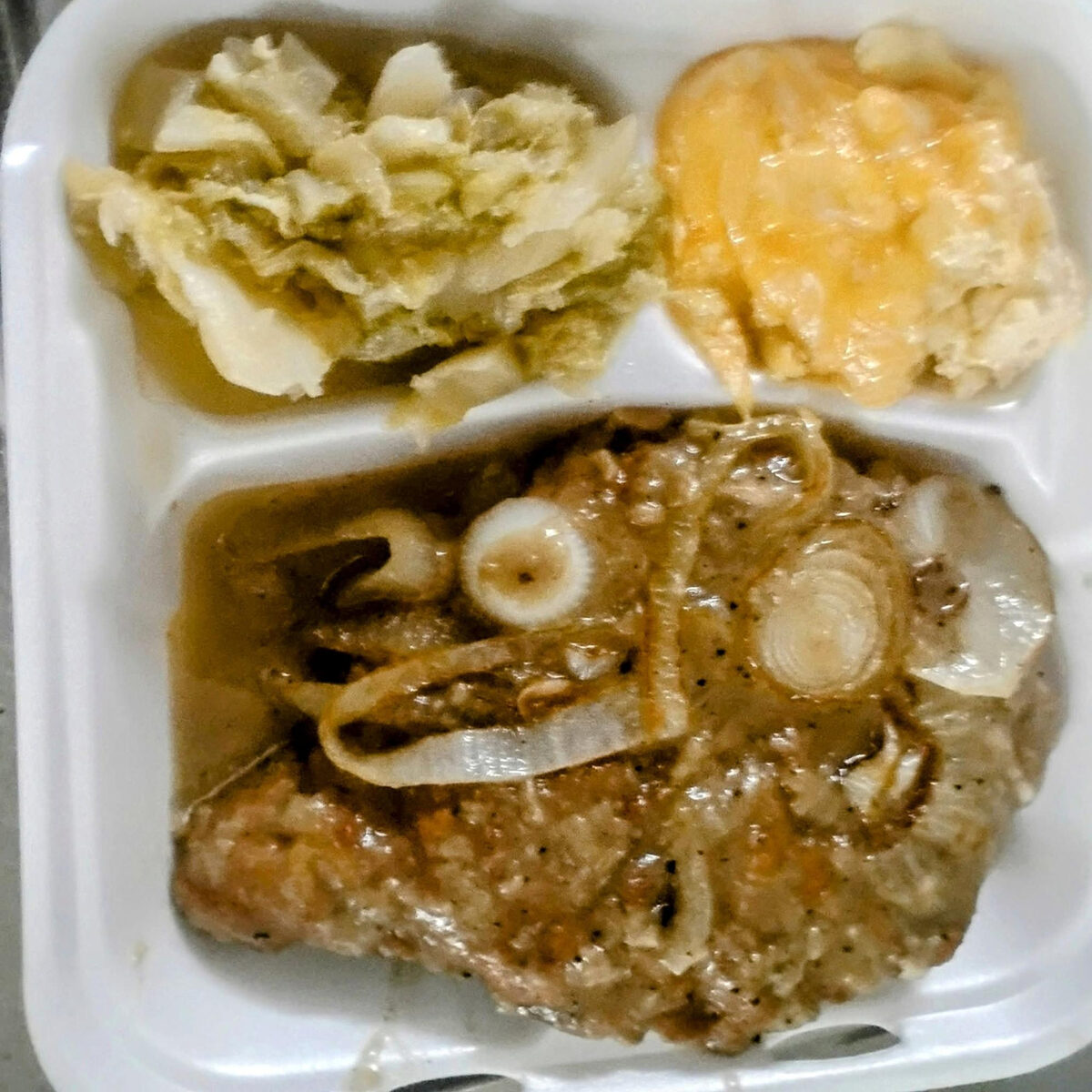 Hamburger steaks smothered in savory brown gravy