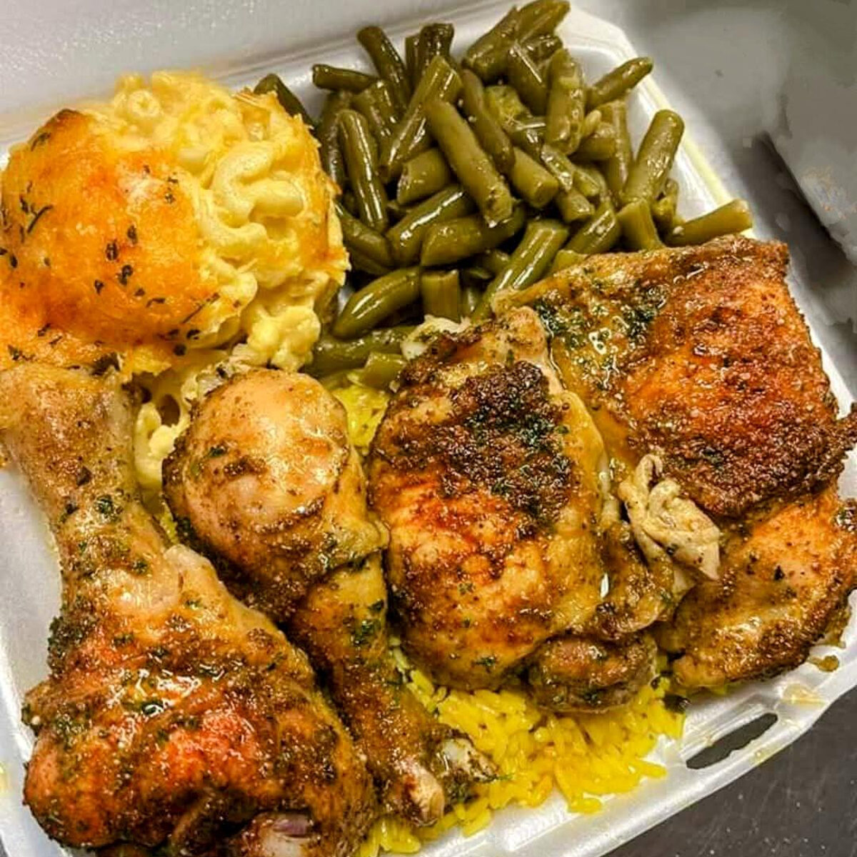 Slow baked chicken seasoned and baked golden brown